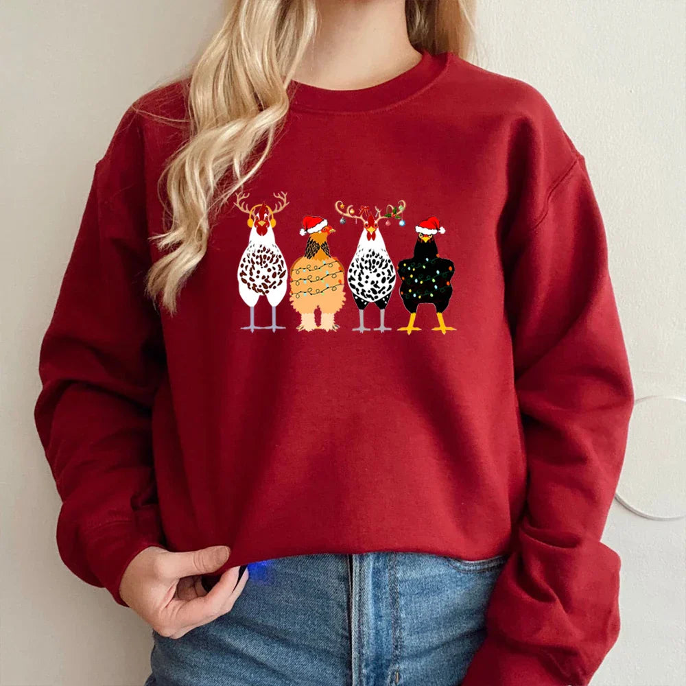 Cute Funny Chickens Animal Farmer Country Christmas Hoodie Burgundy / S Hoodies-L