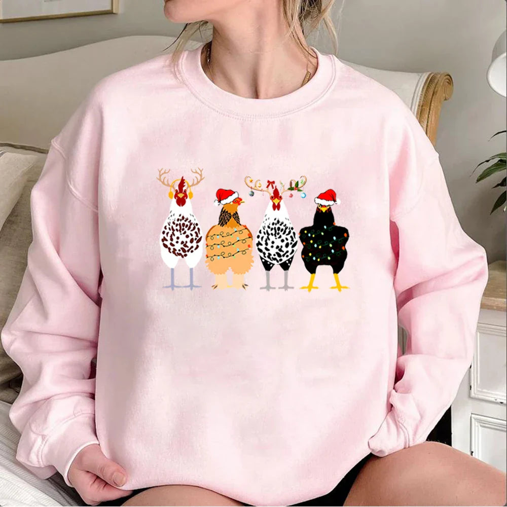 Funny Chickens Animal Cute Farmer Country Farm Gift Christmas Hoodie Pink / S Hoodies-L