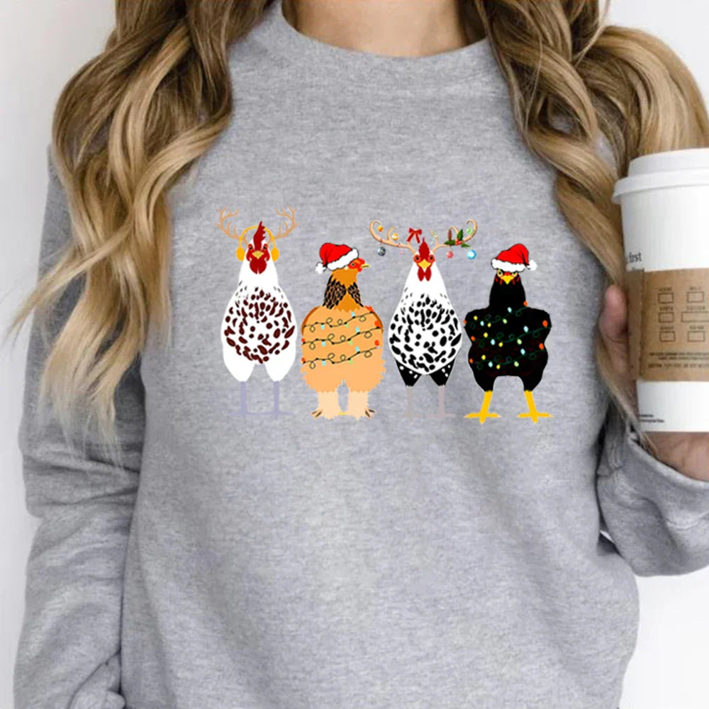 Cute Funny Chickens Animal Farmer Country Christmas Hoodie Gray / S Hoodies-L