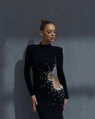 Beaded Pearl Long Sleeve Party Dress Partydress-241208