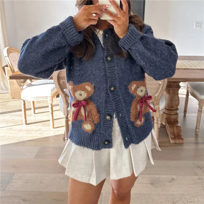 Santa Snowman Embroidery Cardigan Blue / S Cardigan-241208