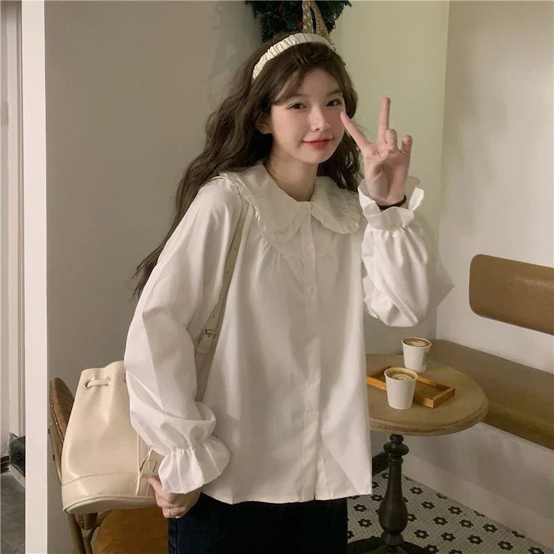 Vintage Preppy Style Sweet Kawaii White Blouse blouse-250126