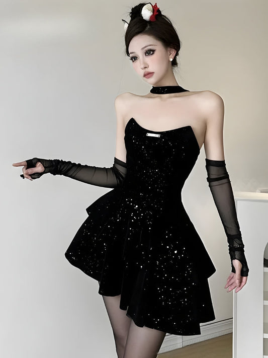 Glitter Asymmetric Mini Dress