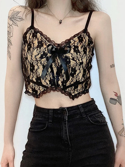 Aesthetic Crop Layer Double Girl Dark Sexy Lace Neck V Academia E Top