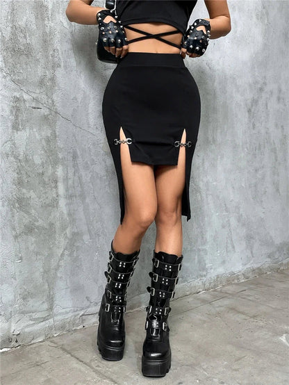 Mini Split Short Aesthetic Mall Front Gothic Female Grunge Skirt