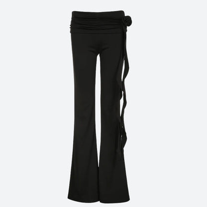 Goth Ruched Flower Flare Pants