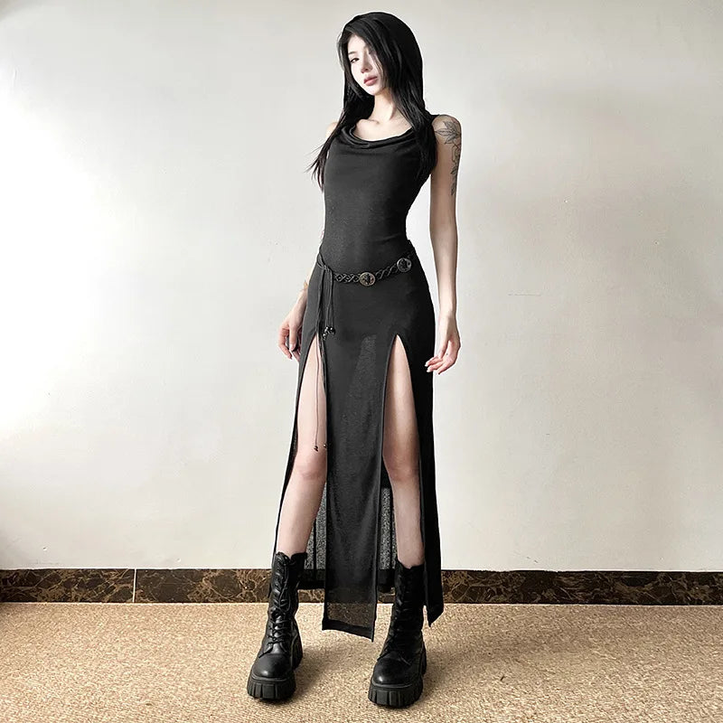 Elegant Summer Ruffles Slash Split French Shoulder Sexy Chic Stretch Sleeve Neck Off Slim Gothic Long Dress