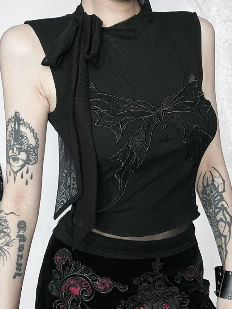 Gothic Vintage Butterfly Crop Sexy Lace Embroidered Top