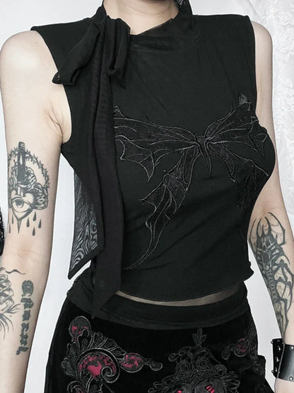 Gothic Vintage Butterfly Crop Sexy Lace Embroidered Top