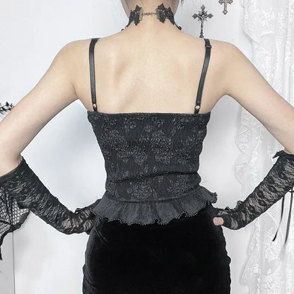 Gothic Retro Sexy Grunge Bead Pendant Backless Crop Top