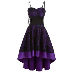 JuliaFashion - Gothic Spaghetti Strap Women Vintage Bandage Lace Up High Low Tunic Party Cosplay Outfits Printed Slim Vestidos Dress