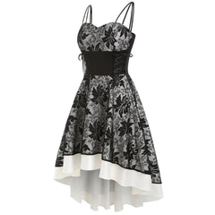 JuliaFashion - Gothic Spaghetti Strap Women Vintage Bandage Lace Up High Low Tunic Party Cosplay Outfits Printed Slim Vestidos Dress