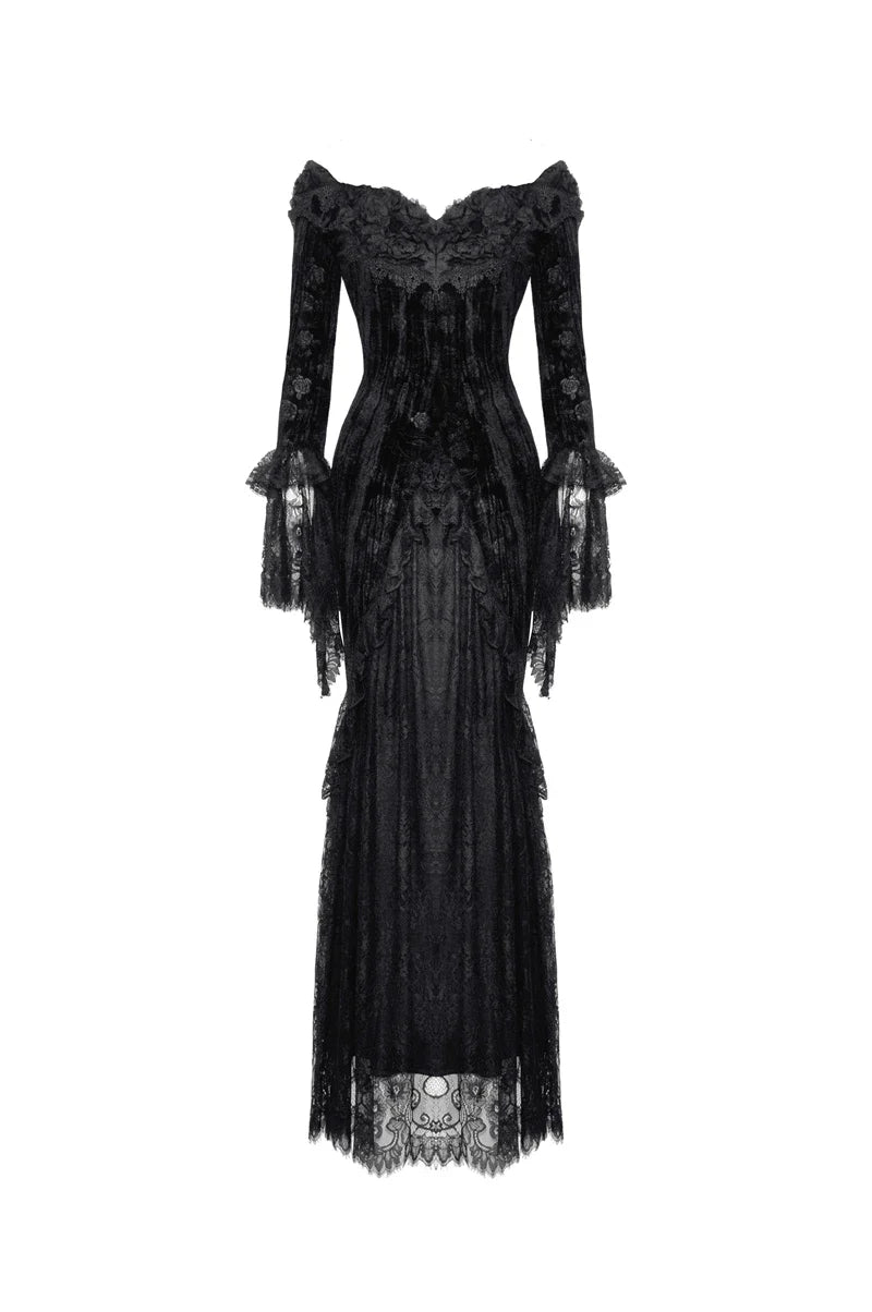 Women Dark Gothic Mid-Length Black Dress