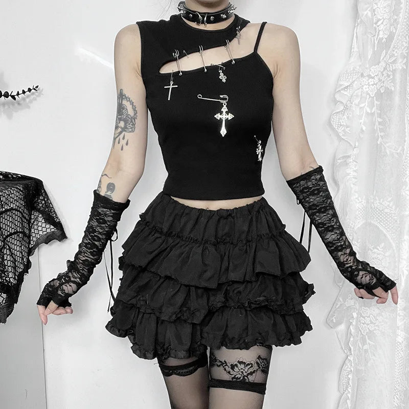 Gothic Punk Fashion Cross Bustier Crop Top