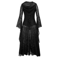 JuliaFashion - Gothic Vestidos Vintage Lace Medieval Retro Cosplay Lace Party Long Sleeve Costumes Black Sexy Hooded Dress