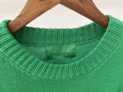 Happy Face Casual Fashion Round Neck Wool Knitted Green Christmas Sweater Sweaters-L