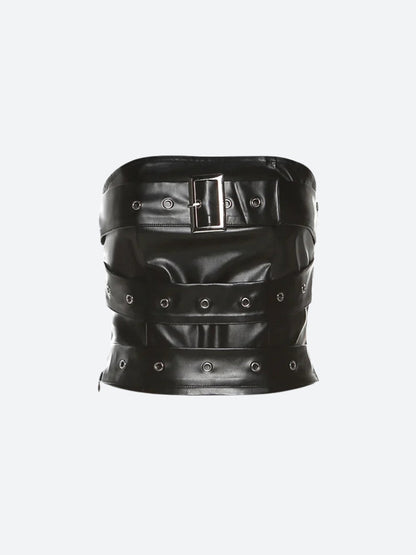 Grunge Belted Faux Leather Tube Top