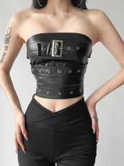 Grunge Belted Faux Leather Tube Top