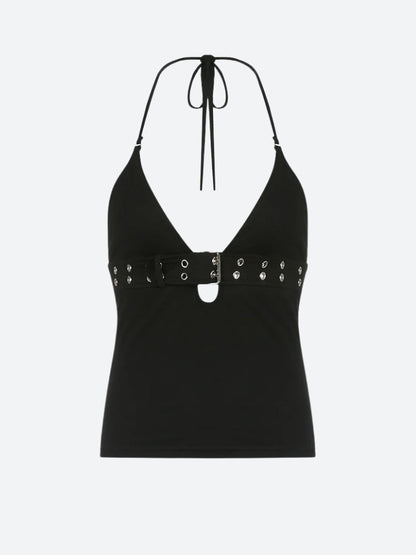 Grunge Belted Halter Neck Top