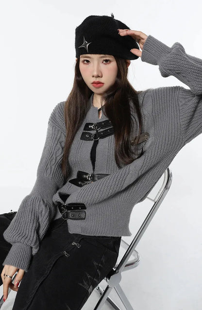 Grunge Saddle Buckle Cardigan