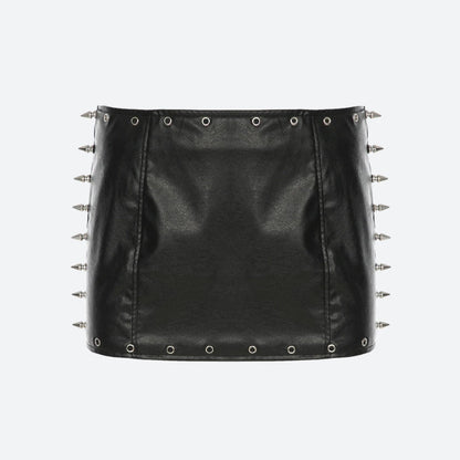 Grunge Spiked Faux Leather Mini Skirt