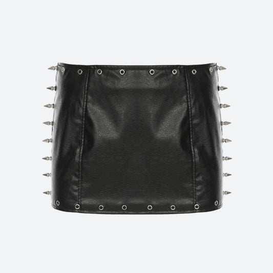 Grunge Spiked Faux Leather Mini Skirt