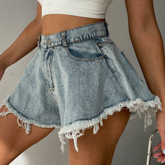 Detail And Tassel Shorts With Holes Sizes Women’s Denim High - Waist S-Xxl