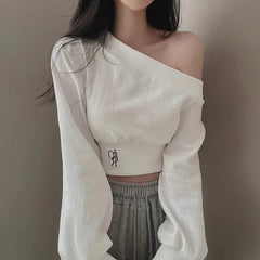 Irregular Off Shoulder Long Sleeve Sexy Crop Streetwear Hoody