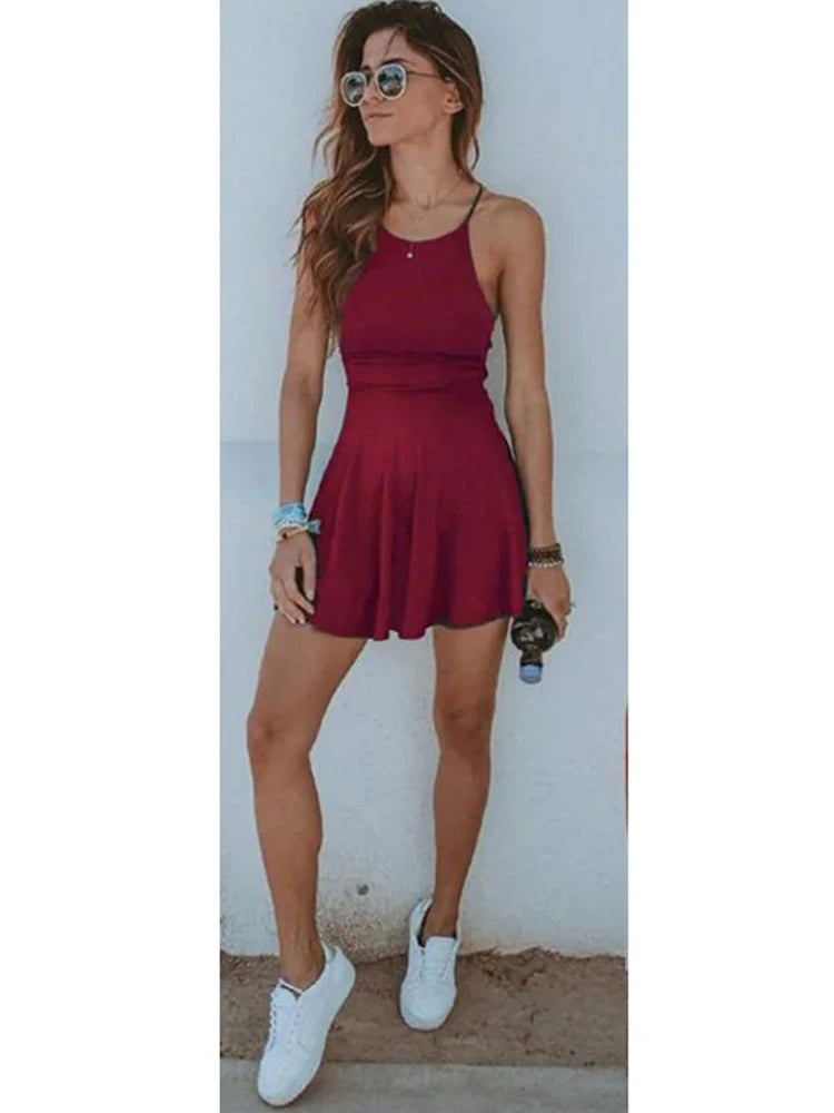 Julia Fashion - Hot Fashion Casual Sleeveless Solid Beach Sexy Short Mini Dress