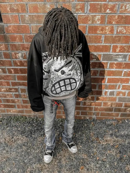 Y2K Oversized Cartoon Hip Hop Gothic Black Hoodie