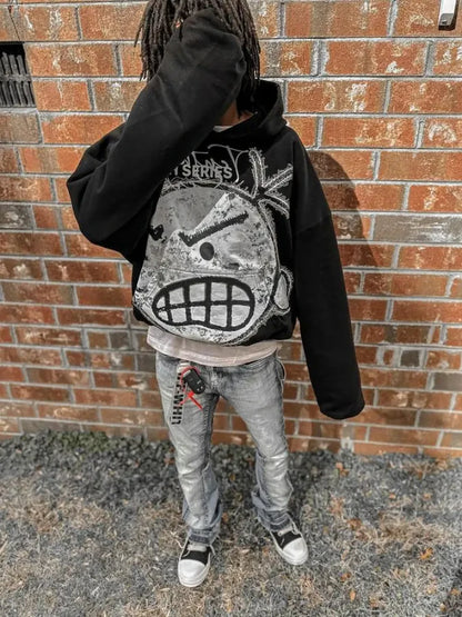 Y2K Oversized Cartoon Hip Hop Gothic Black Hoodie