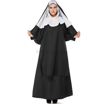 Plus Size Nun Robe Religious Priest Sister Cosplay Party Costume