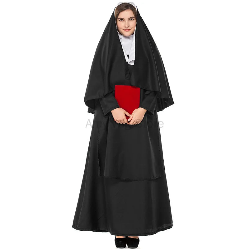 Plus Size Nun Robe Religious Priest Sister Cosplay Party Costume