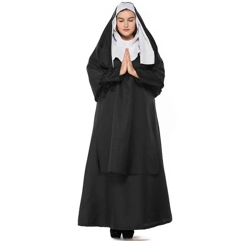 Plus Size Nun Robe Religious Priest Sister Cosplay Party Costume