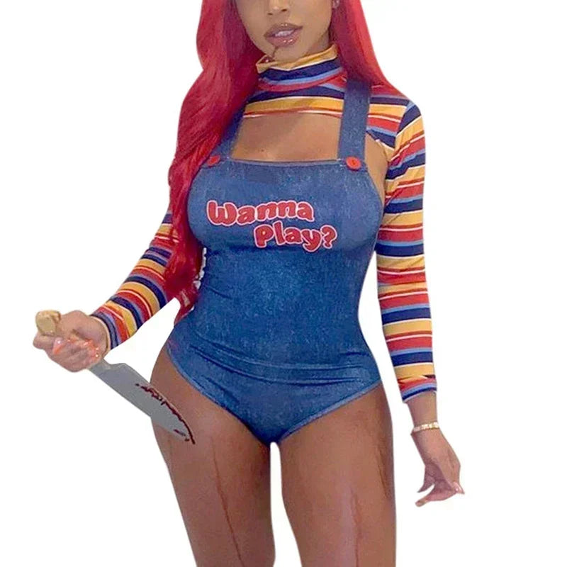 Scary Movie Play Nightmare Wanna Killer Halloween Chucky Doll Costume