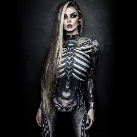 Devil Ghost Specter Skeleton Jumpsuit Women Carnival Party Costume