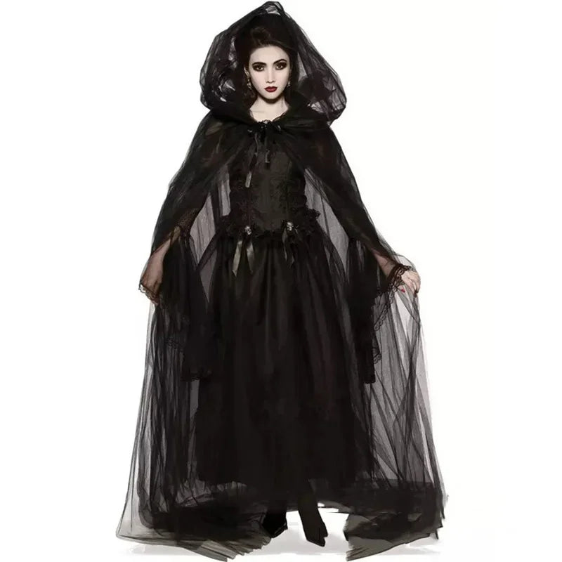 Ghost Bride Witch Vampire Uniform Black Long Day of The Dead Attire