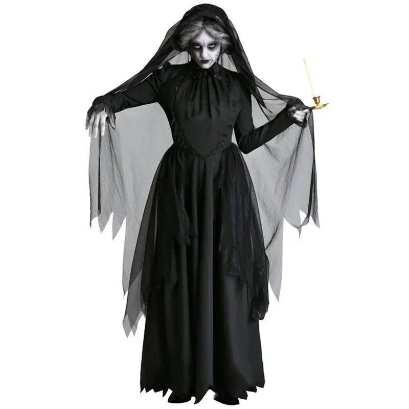 Ghost Bride Witch Vampire Uniform Black Long Day of The Dead Attire