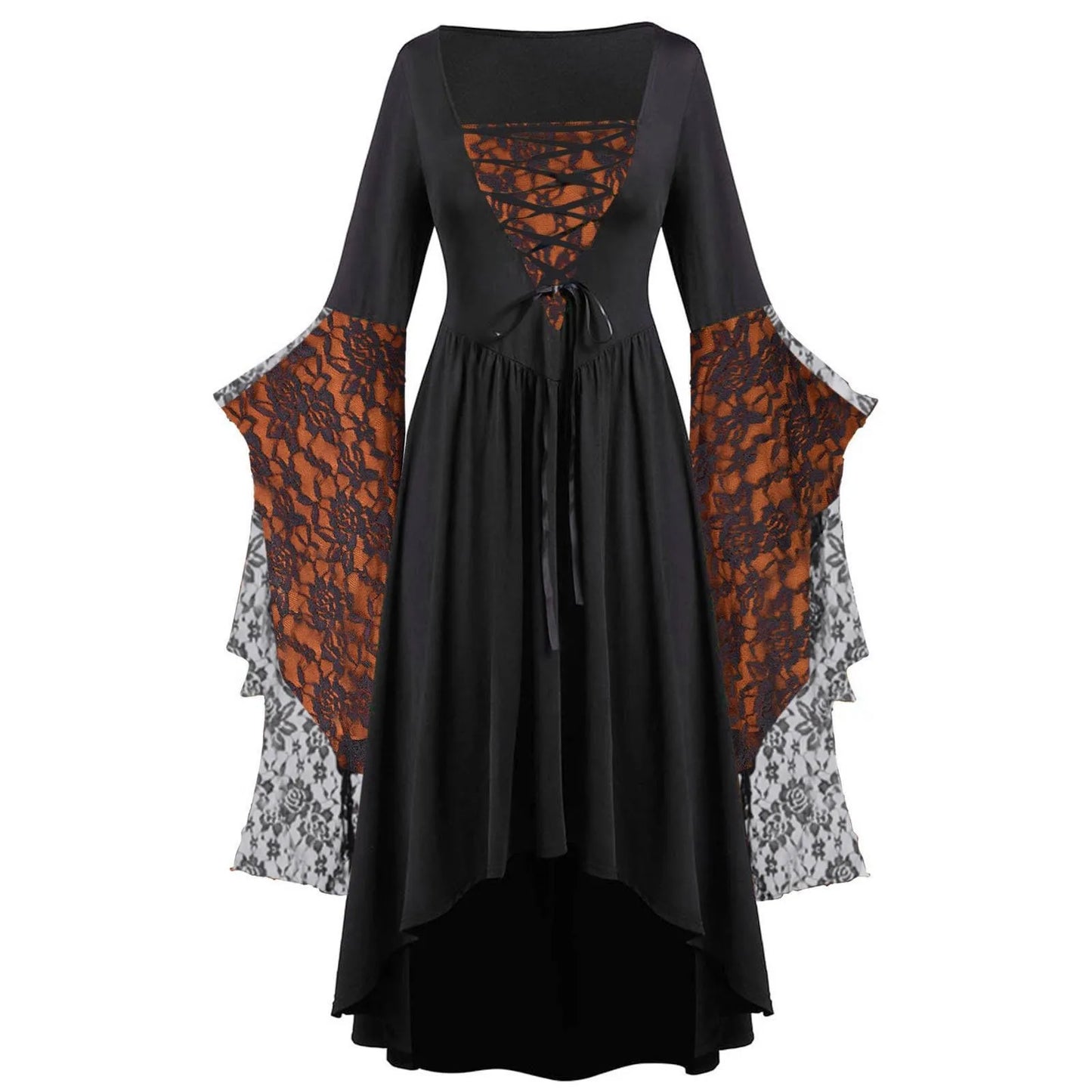 JuliaFashion - Halloween Gothic Women Medieval Vintage Cosplay Costume Witch Vampire Gothic 90s Egirl Goth Slim Party Club Dress