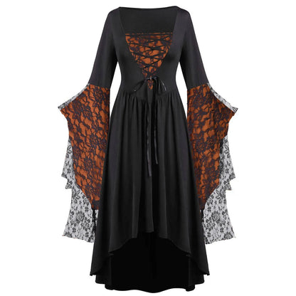 JuliaFashion - Halloween Gothic Women Medieval Vintage Cosplay Costume Witch Vampire Gothic 90s Egirl Goth Slim Party Club Dress