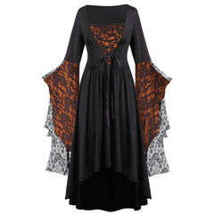 JuliaFashion - Halloween Gothic Women Medieval Vintage Cosplay Costume Witch Vampire Gothic 90s Egirl Goth Slim Party Club Dress