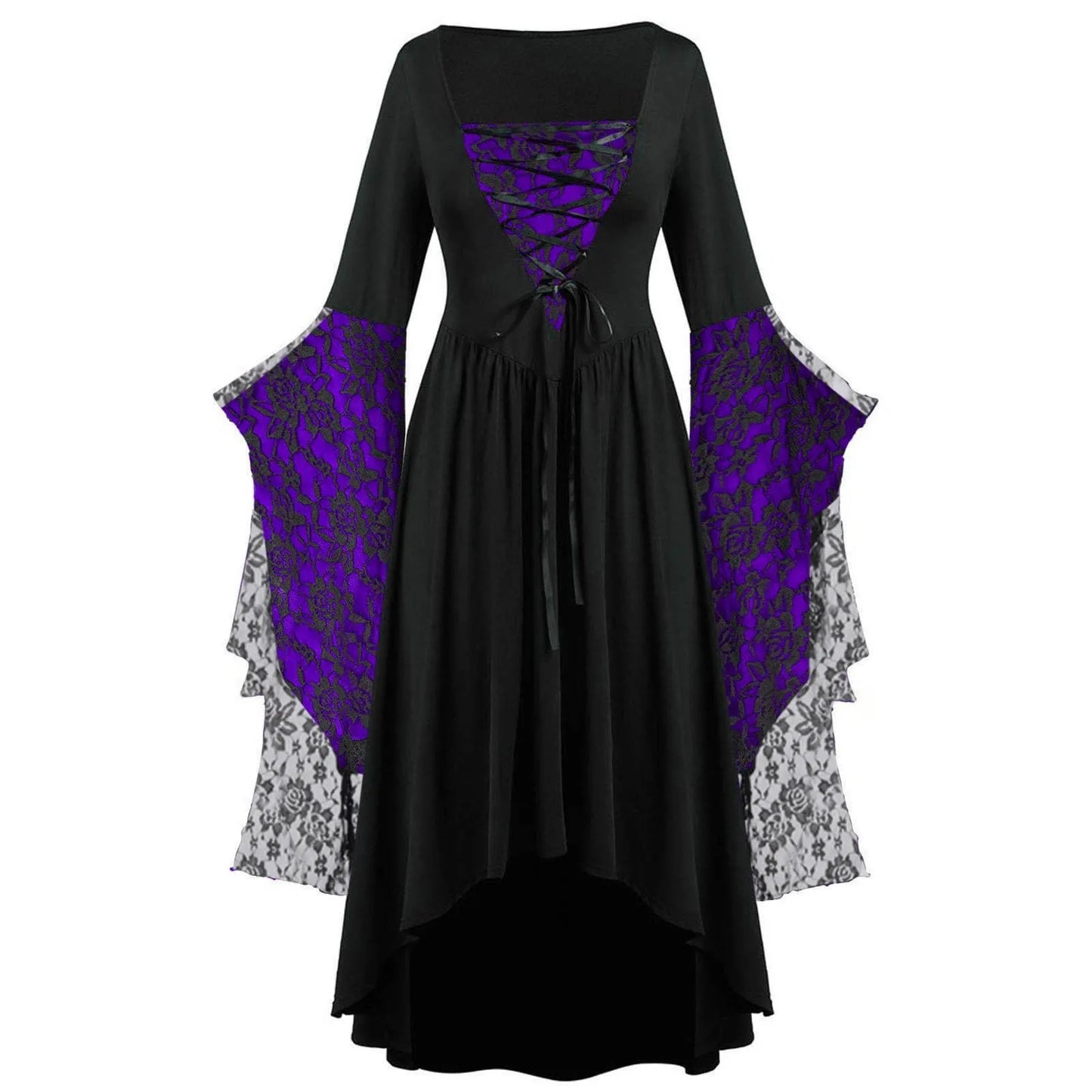 JuliaFashion - Halloween Gothic Women Medieval Vintage Cosplay Costume Witch Vampire Gothic 90s Egirl Goth Slim Party Club Dress