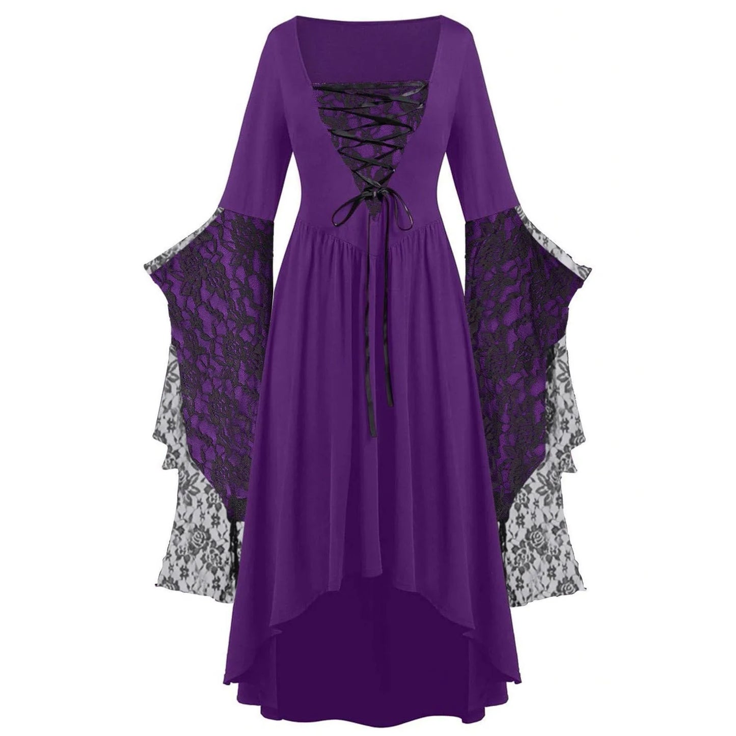 JuliaFashion - Halloween Gothic Women Medieval Vintage Cosplay Costume Witch Vampire Gothic 90s Egirl Goth Slim Party Club Dress