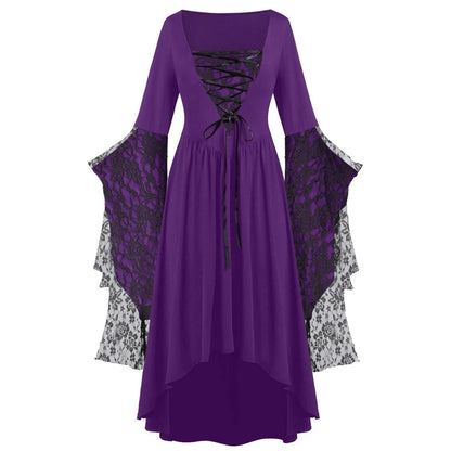 JuliaFashion - Halloween Gothic Women Medieval Vintage Cosplay Costume Witch Vampire Gothic 90s Egirl Goth Slim Party Club Dress