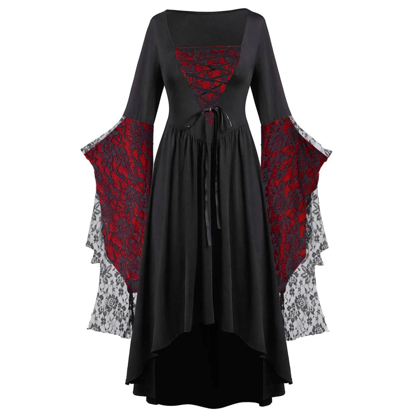 JuliaFashion - Halloween Gothic Women Medieval Vintage Cosplay Costume Witch Vampire Gothic 90s Egirl Goth Slim Party Club Dress