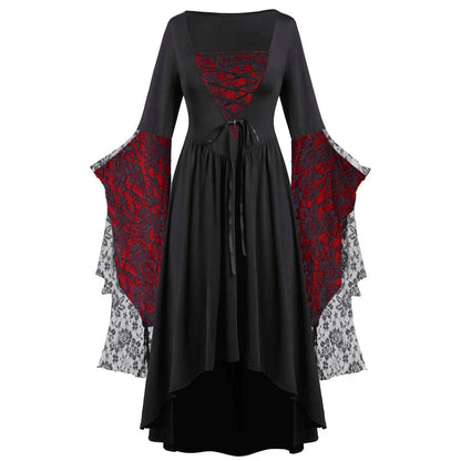 JuliaFashion - Halloween Gothic Women Medieval Vintage Cosplay Costume Witch Vampire Gothic 90s Egirl Goth Slim Party Club Dress