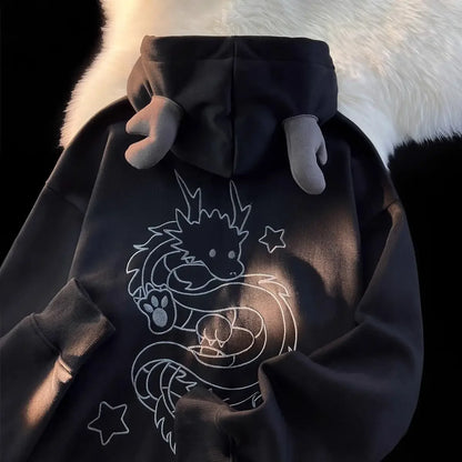 Embroidered Stylish Dragon Velvet Cozy Hoodie