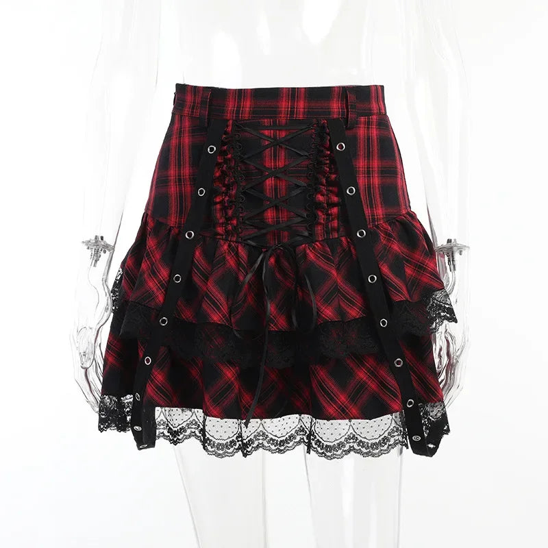 Harajuku Plaid Gothic Girl High Waist Plaided Mini Sets Japanese Fashion Streetwear Skirt