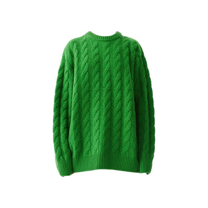 Heavy Weight Merino Woolen Versatile Lazy Loose Round Neck Twisted Flower Christmas Sweater