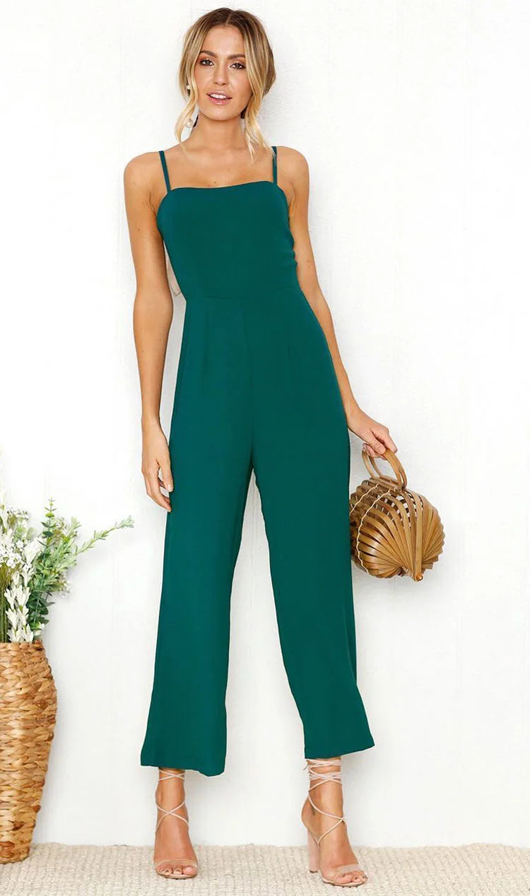 JuliaFashion - Summer Spaghetti Strap Long Pants Women's Overalls Jumpsuits